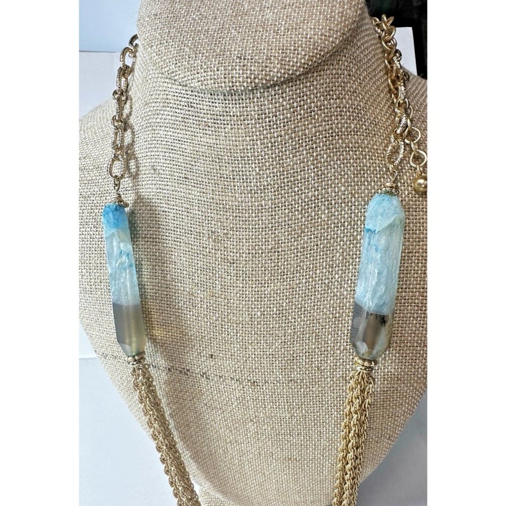 Chicos Necklace Simulated Geode Agate Blue Crystal Station Bead 46 in